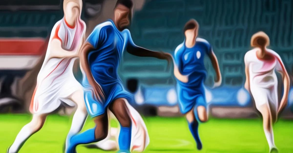 Ilustrasi konseptual pemain sepak bola dengan efek filter cat minyak ala seni AI generatif
