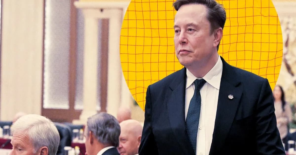 Ilustrasi Elon Musk dengan latar belakang satelit Starlink dan logo SpaceX