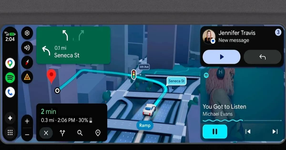 Tampilan navigasi Android Auto di layar mobil