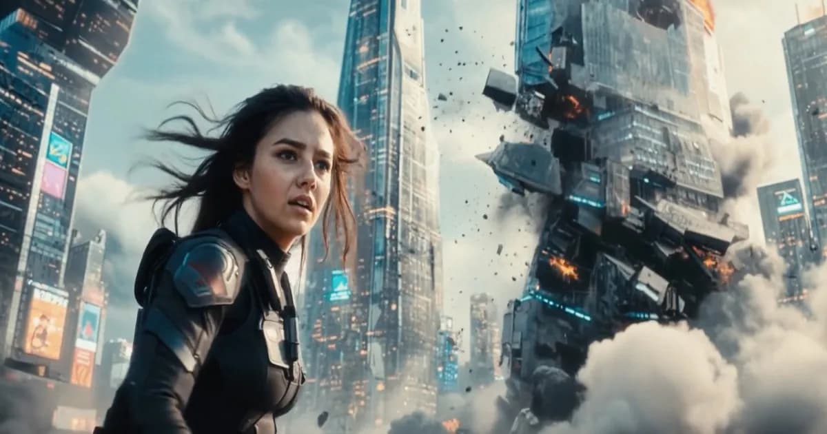 Tampilan visual karakter AI Tilly Norwood dalam pose teatrikal dengan latar belakang gelap