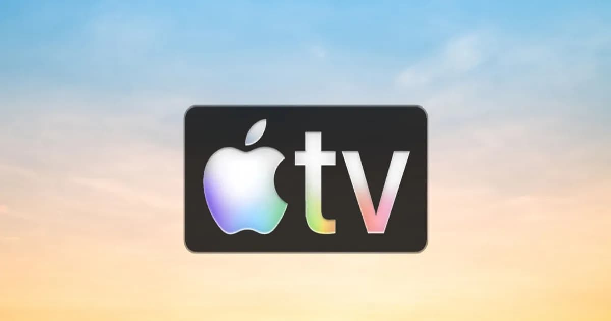 Apple TV dengan latar belakang matahari terbenam