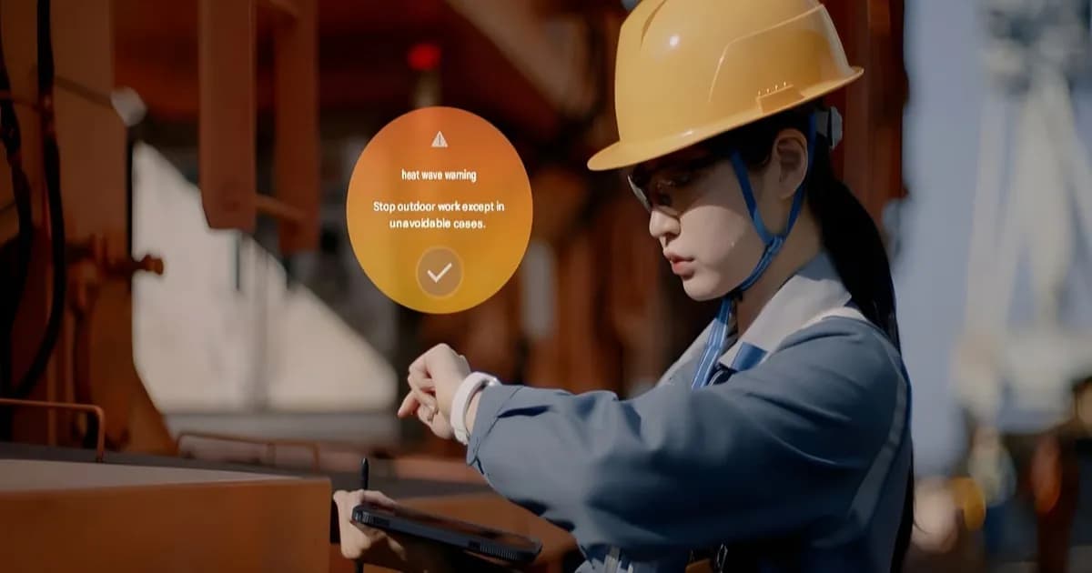 Galaxy Watch menampilkan notifikasi peringatan gelombang panas di lokasi kerja