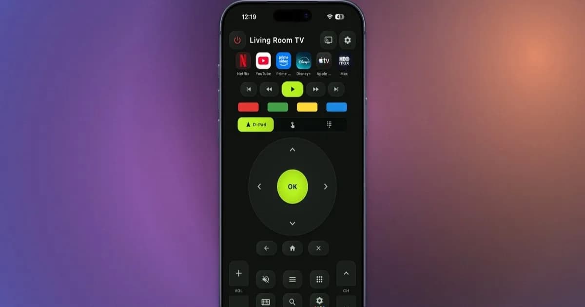 Tampilan aplikasi AnyRemote di iPhone 17 Pro Max dengan fitur remote TV universal