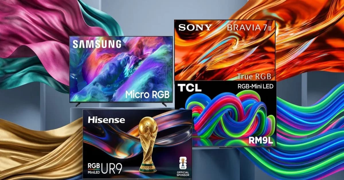 Koleksi TV Micro RGB dan Mini-LED dari Samsung, Sony, TCL, dan Hisense dengan warna-warna cerah.