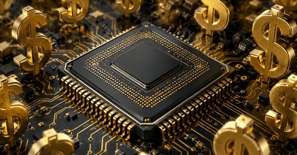 Ilustrasi logo SK Hynix di papan sirkuit dengan latar belakang grafik saham yang menanjak, menggambarkan rencana IPO perusahaan di AS.