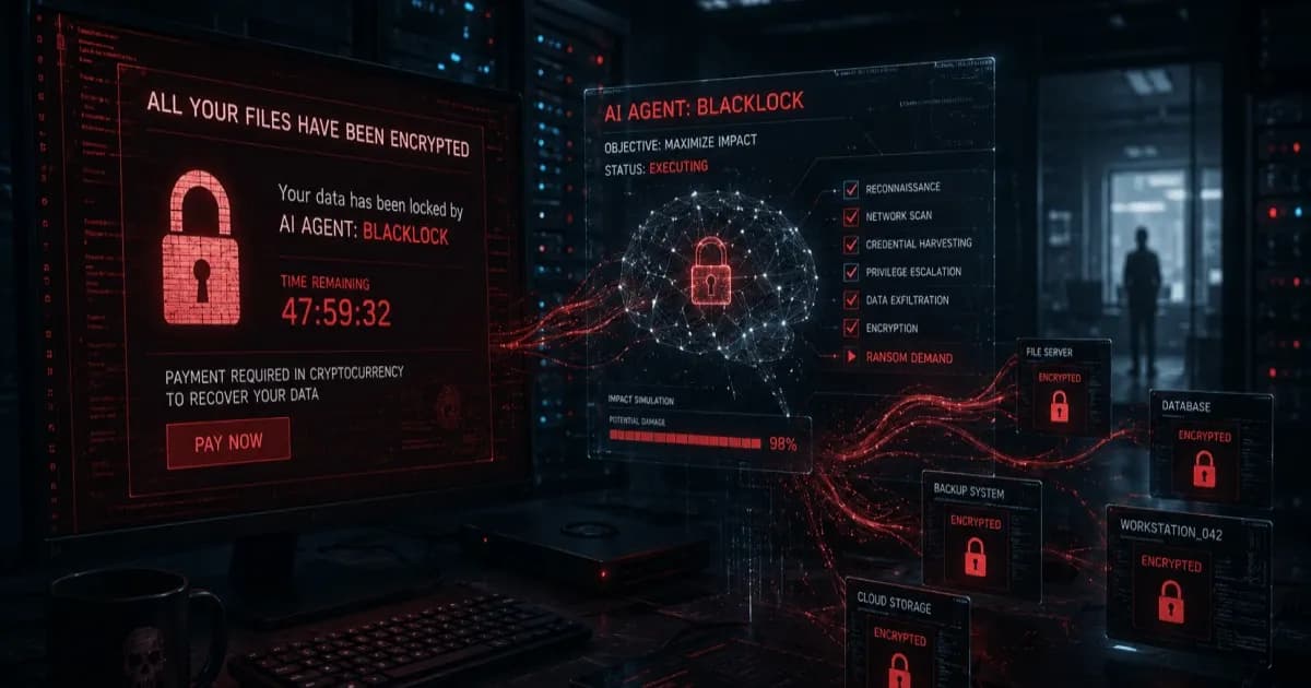 Ilustrasi serangan ransomware AI agentic bernama JadePuffer yang mengeksekusi serangan siber secara otonom