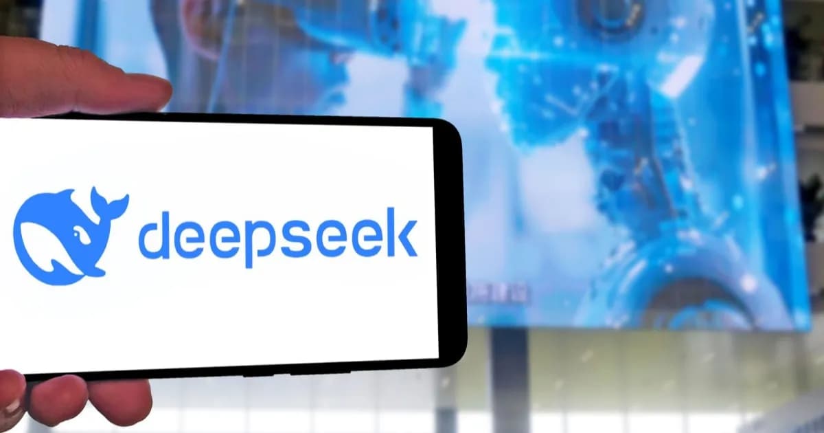 Ilustrasi model AI DeepSeek dengan latar keamanan siber dan kode berbahaya