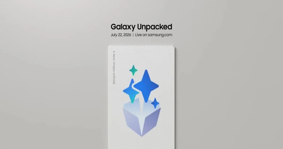 Ilustrasi undangan Samsung Galaxy Unpacked dengan tagline A New Shape Unfolds di London