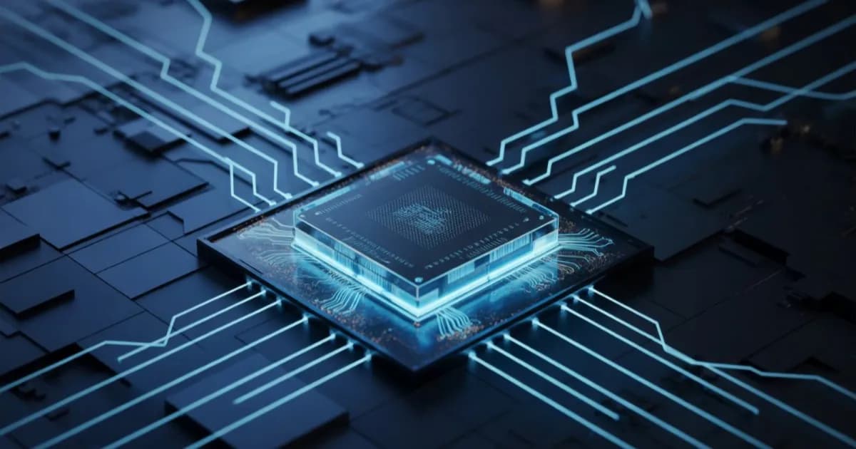 Ilustrasi chip AI dengan latar bendera China dan AS melambangkan persaingan teknologi