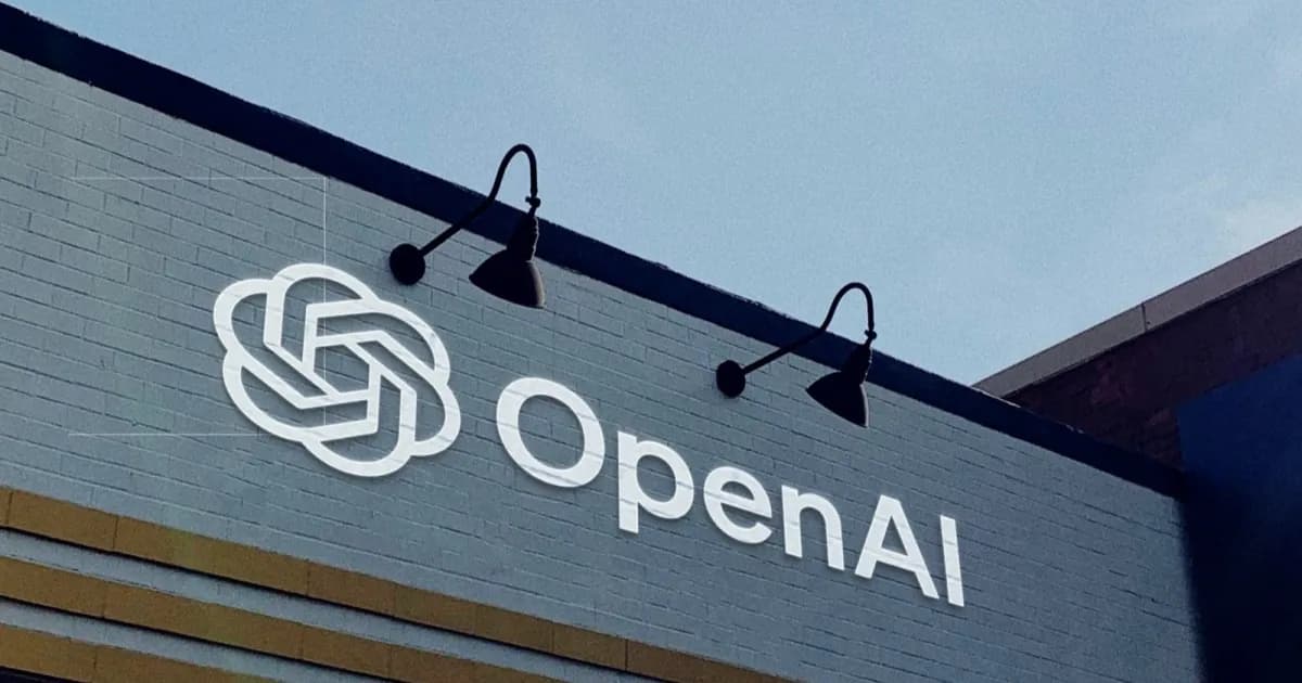 Gedung kantor OpenAI dengan logo perusahaan di bagian depan