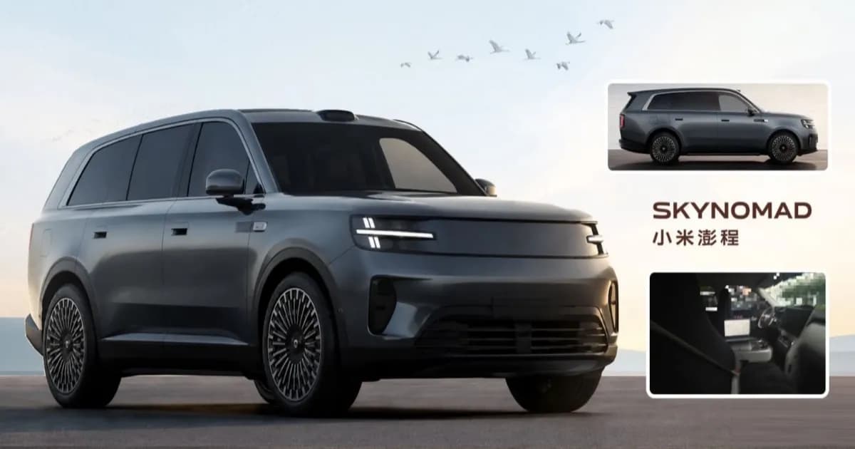 Teaser resmi Xiaomi Sky Nomad N90 yang memperlihatkan desain eksterior full-size SUV dengan headlight blok dan lampu belakang looped-lightbar.