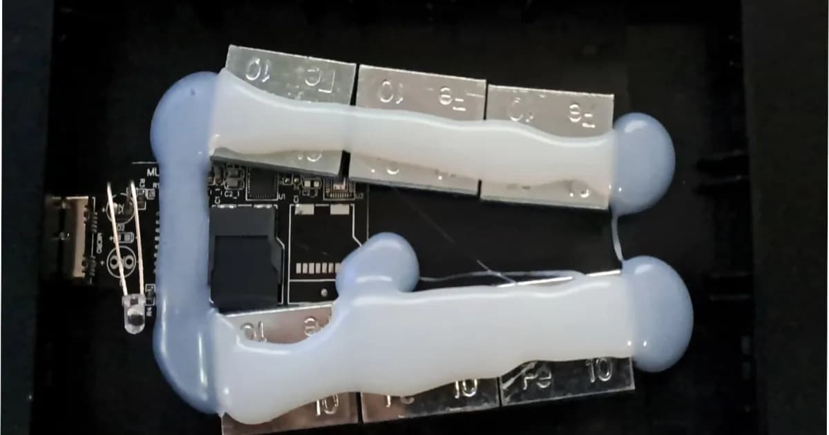 a microSD card and board with weights hot glued inside a drive enclosure