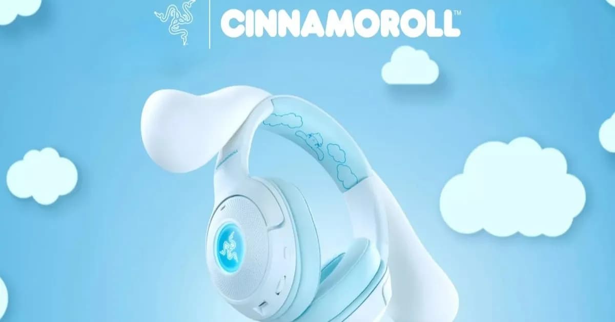 Razer Kraken Kitty V2 BT Cinnamoroll Edition headset wireless dengan desain biru langit dan telinga Cinnamoroll