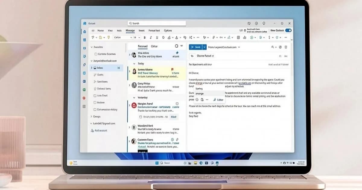 Tampilan aplikasi Outlook baru di laptop dengan fitur peringatan balas email
