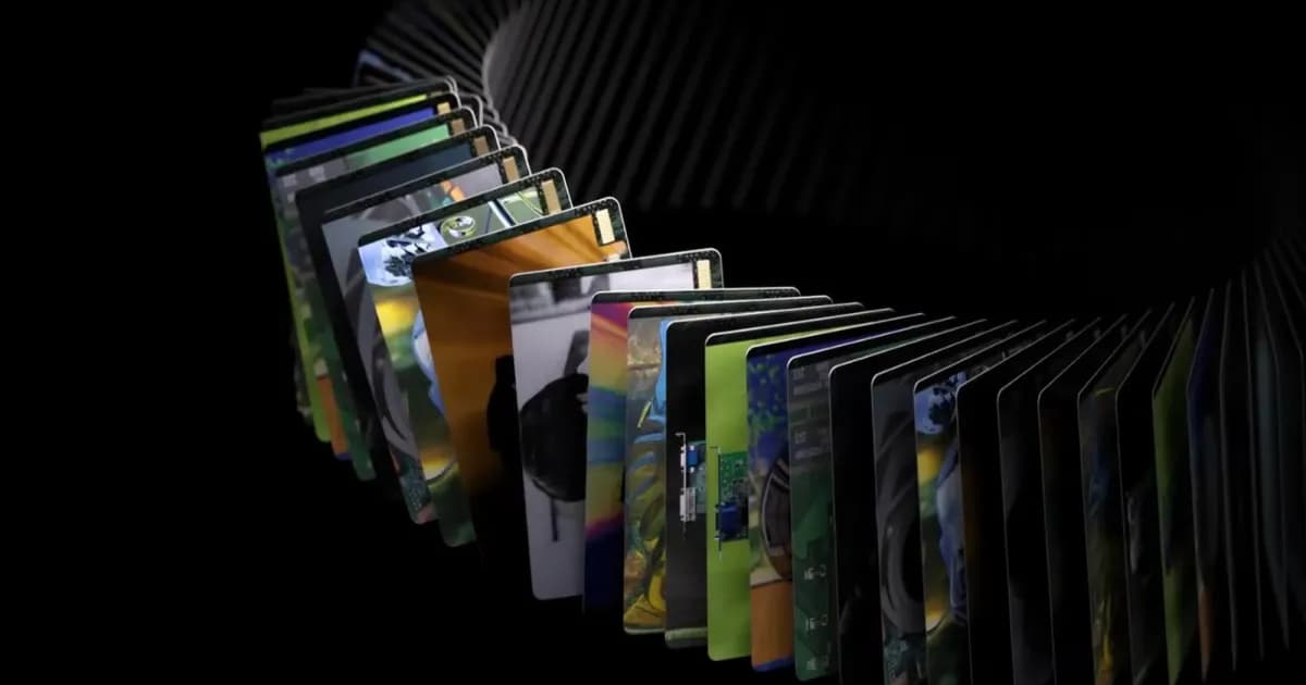 Kartu koleksi GeForce Trading Cards Nvidia dengan desain NV1 dan GeForce 256