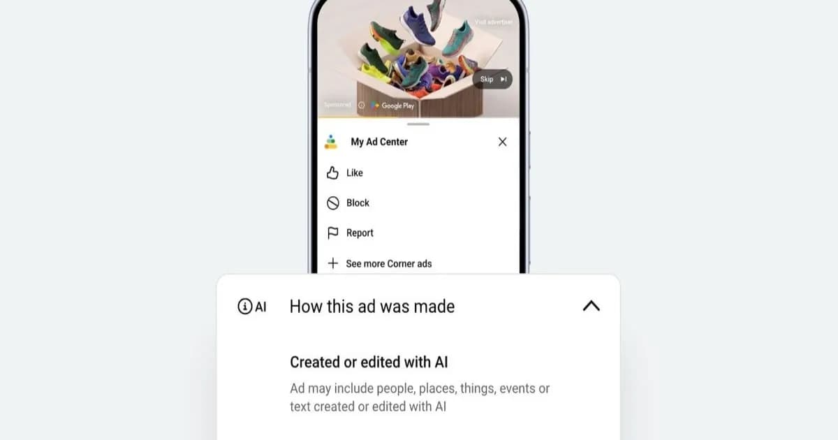 Tampilan label AI pada iklan Google di perangkat mobile