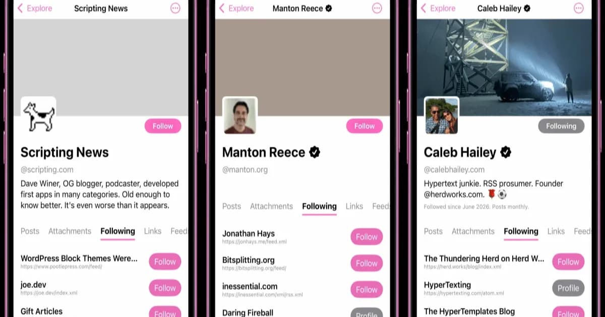 Tampilan utama aplikasi HyperTexting di iPhone dengan feed konten web