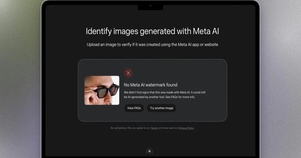 Tampilan antarmuka alat deteksi AI Meta yang menunjukkan hasil analisis gambar