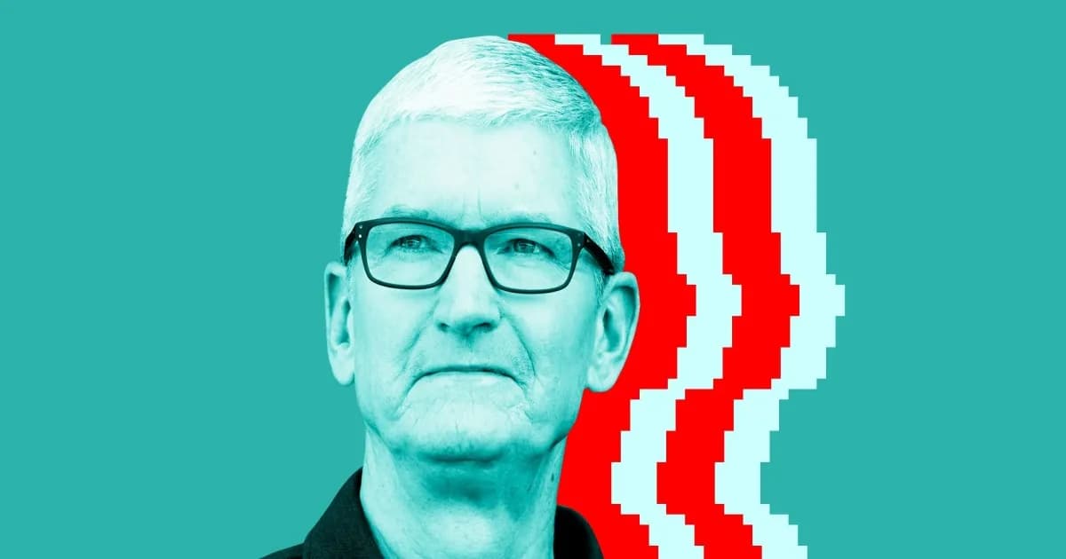 Logo Apple dan OpenAI bersebelahan dengan latar belakang abstrak
