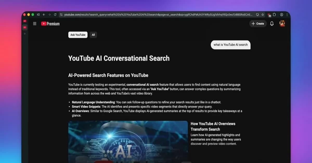 Tampilan hasil pencarian Ask YouTube dengan respons terstruktur