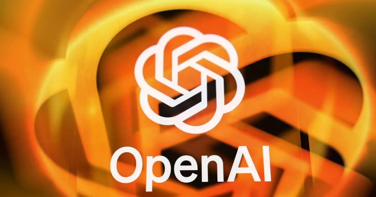 Ilustrasi logo OpenAI dengan latar belakang biru gelap dan efek cahaya neon