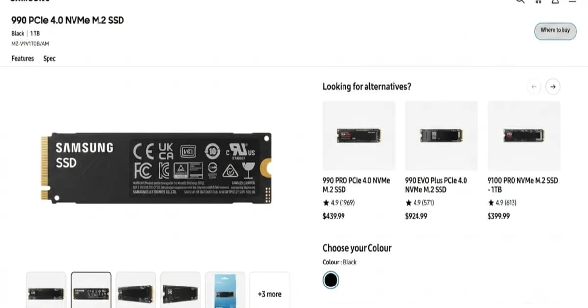 Ilustrasi SSD Samsung PCIe 4.0 tanpa DRAM dengan kecepatan baca 7.150 MB/s
