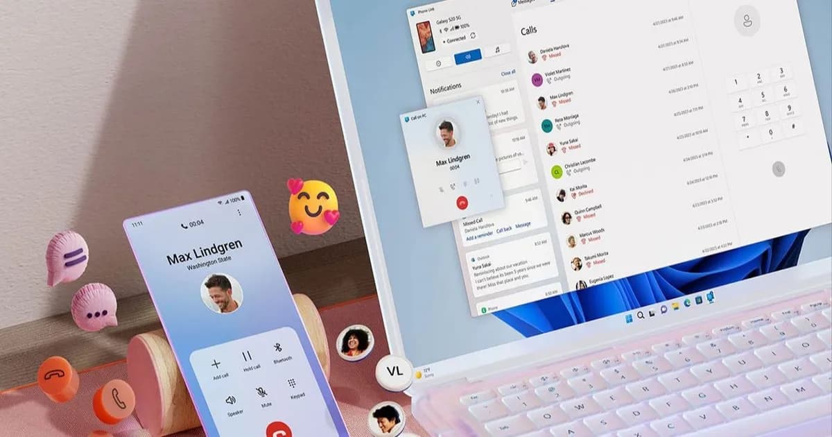 Tampilan antarmuka Phone Link Microsoft yang menunjukkan integrasi smartphone di Windows 11