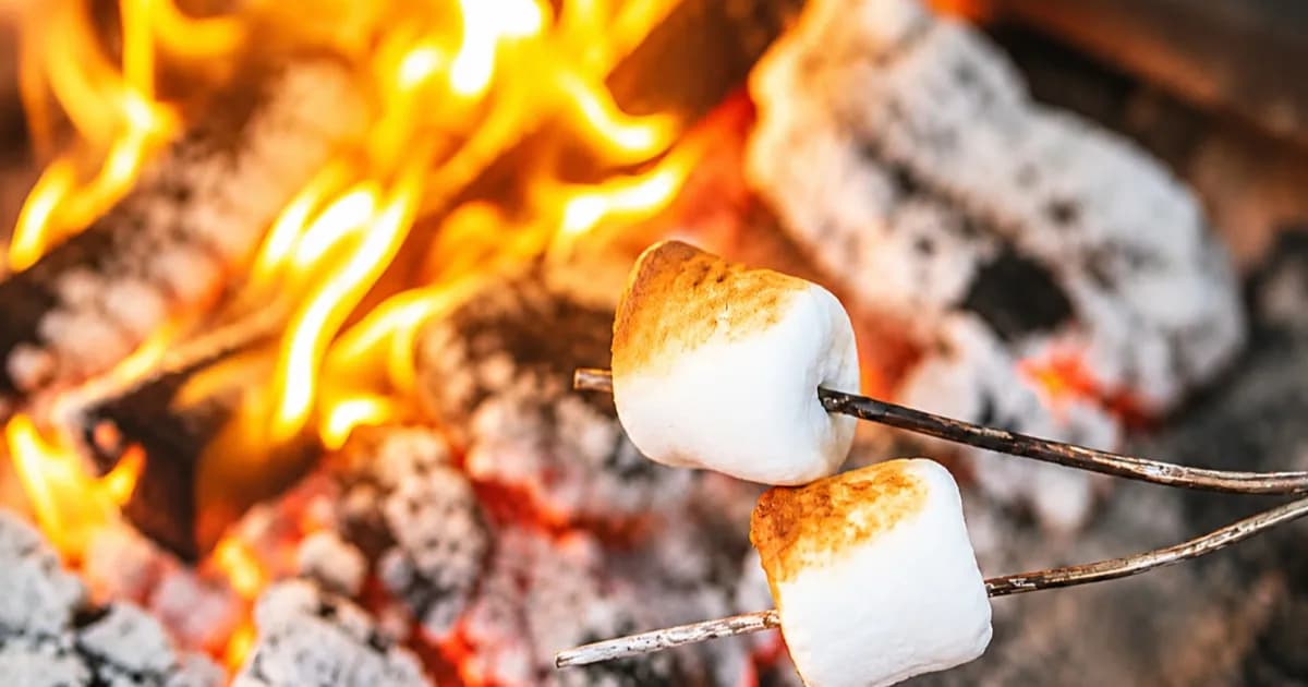 Ilustrasi marshmallow di atas api unggun yang melambangkan respons AI yang manis dan bertele-tele