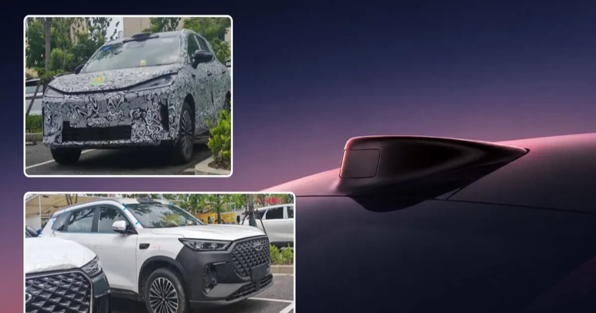 Mobil Chery Tiggo 8 Pro Max dengan sensor LiDAR di atap sedang diuji coba di jalan raya.