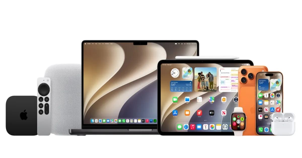 Deretan perangkat Apple yang menampilkan layar public beta iOS 27 dan macOS 27 Golden Gate