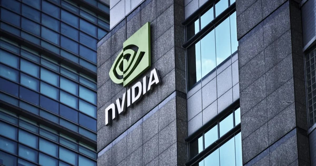 Ilustrasi logo Nvidia dengan latar belakang teknologi