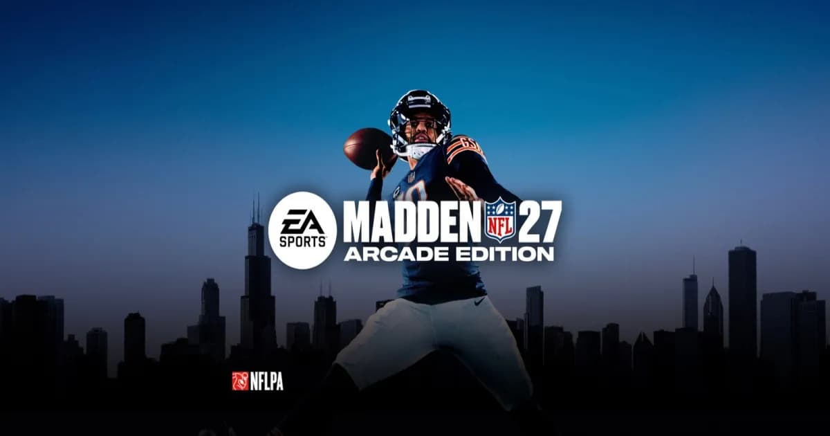 Madden NFL 27 Arcade Edition key art menampilkan quarterback bersiap melempar bola di Apple Arcade