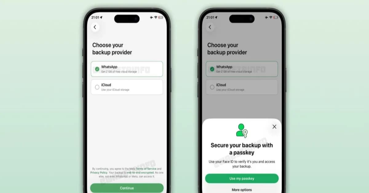 Layar pemilihan provider backup WhatsApp iOS beta