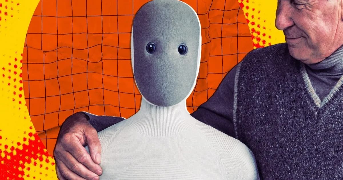 Ilustrasi robot humanoid 1X Neo dengan tangan yang digambarkan sensual dalam materi pemasaran