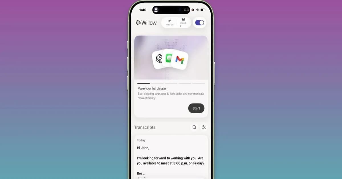 Willow app settings screenshot