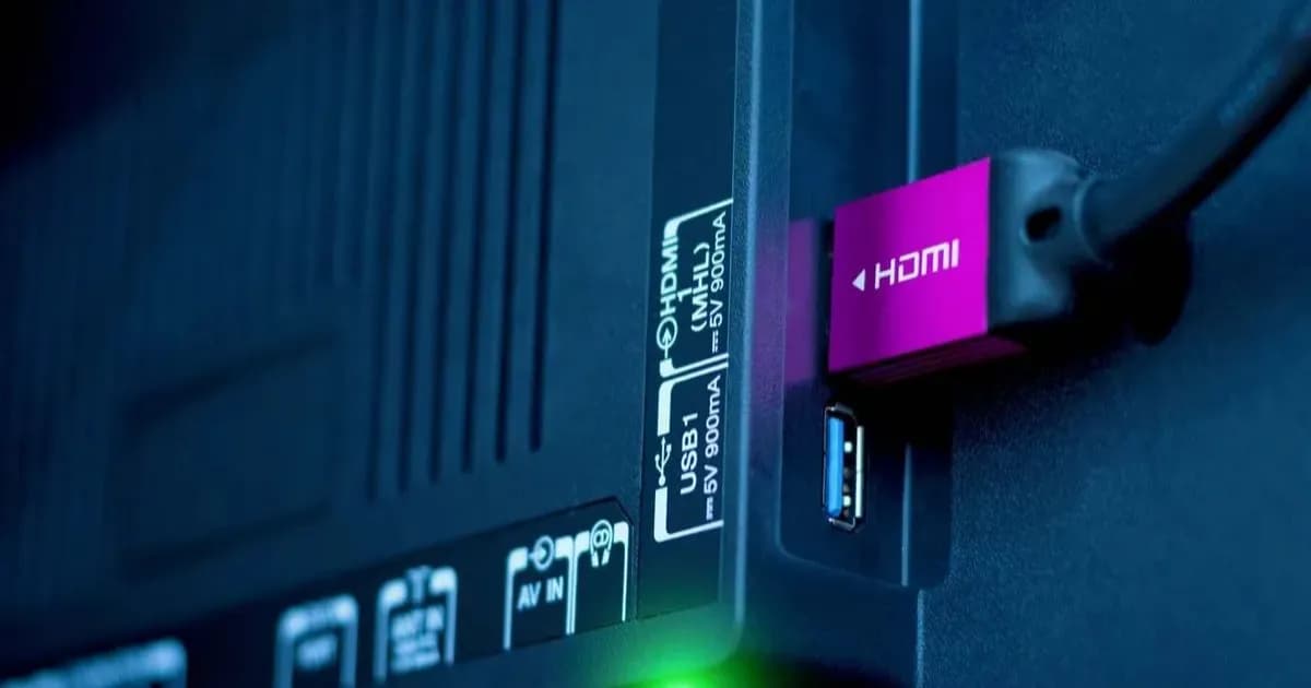 Ilustrasi perbandingan kabel GPMI dan HDMI 2.2 untuk koneksi TV masa depan