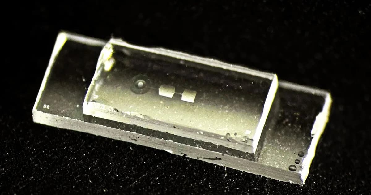 Ilustrasi chip quantum ETH Zurich dengan resonator akustik mikroskopis