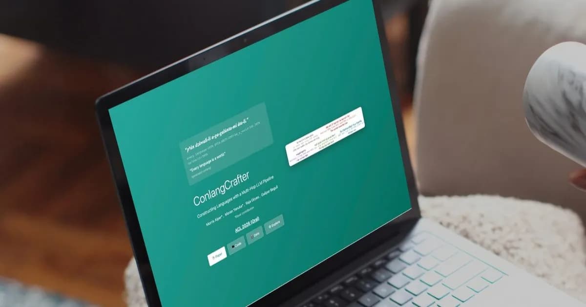 Tampilan antarmuka ConlangCrafter yang menunjukkan proses pembuatan aturan tata bahasa oleh AI