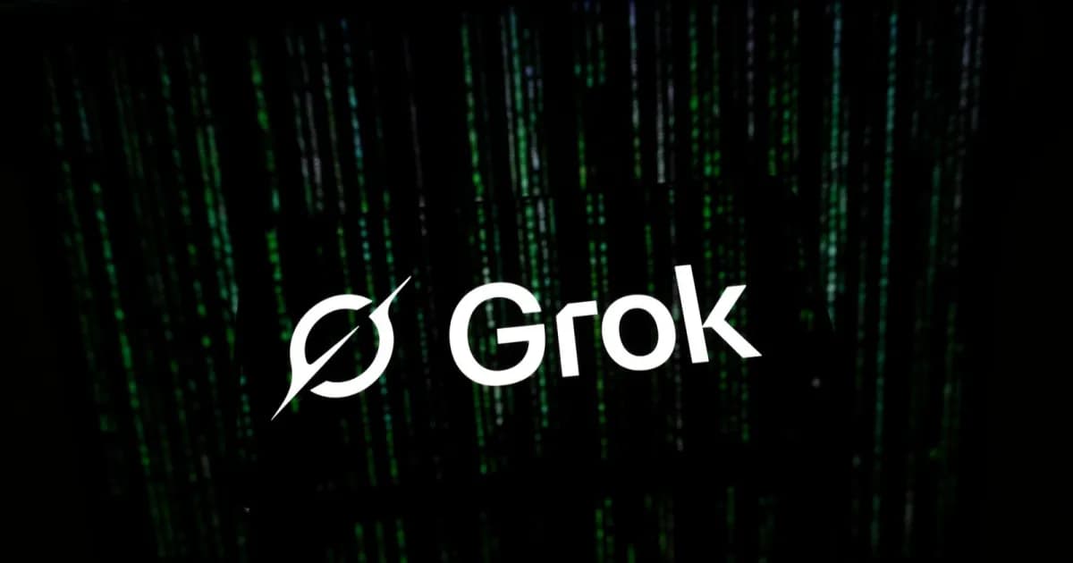 Logo Grok dari xAI dengan latar belakang gelap