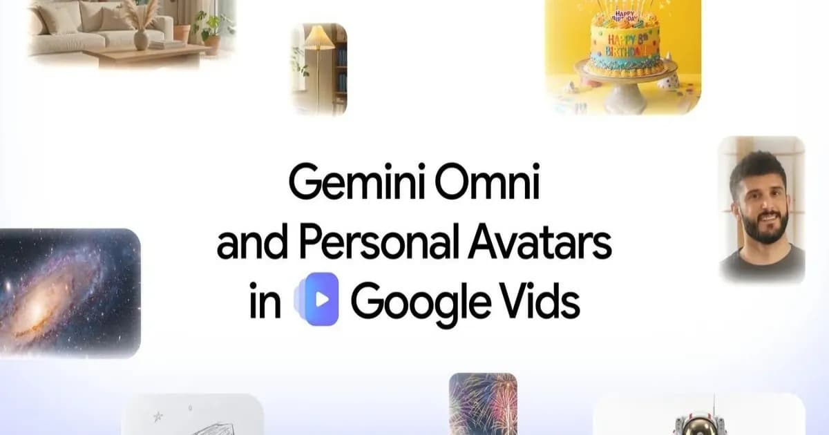 Ilustrasi fitur Gemini Omni dan personal avatars di Google Vids untuk pembuatan video berbasis AI