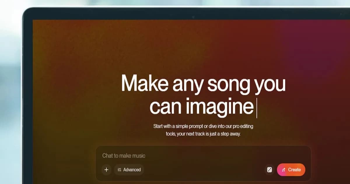 Tampilan layar laptop menunjukkan generator lagu AI Suno dengan antarmuka pengguna