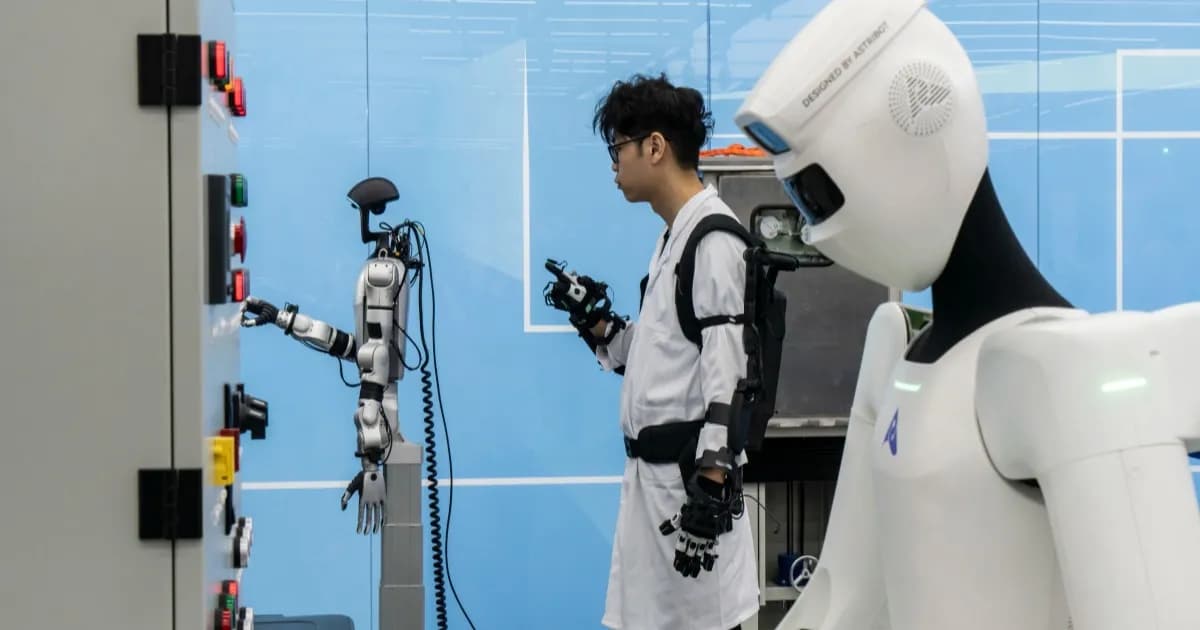 Ilustrasi robot humanoid tempur Ukraina dalam konsep militer modern