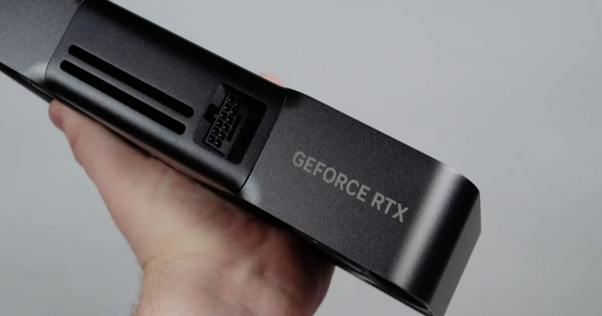 Ilustrasi kartu grafis Nvidia GeForce RTX 5070 Super dengan latar belakang gelap