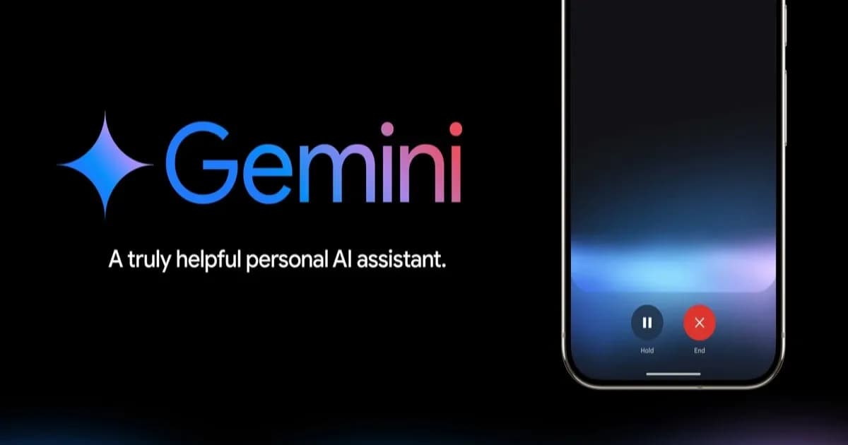 Ilustrasi logo Gemini di samping ponsel dengan sesi suara aktif, mewakili akses AI Android yang harus dibuka ke pesaing.