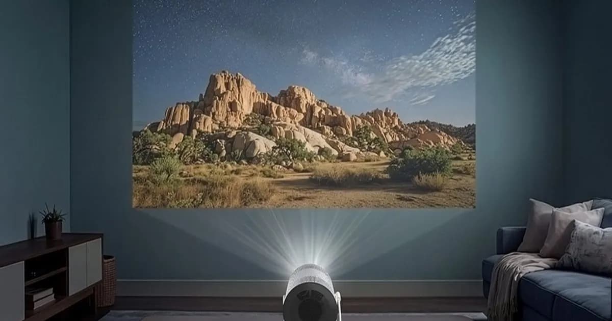 Proyektor portabel Samsung Freestyle+ AI Smart Projector dengan desain ringkas dan fitur AI canggih