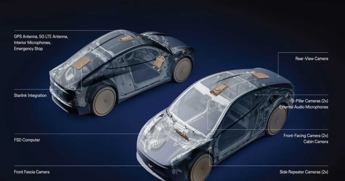Potongan desain Tesla Cybercab yang memperlihatkan antena Starlink V5