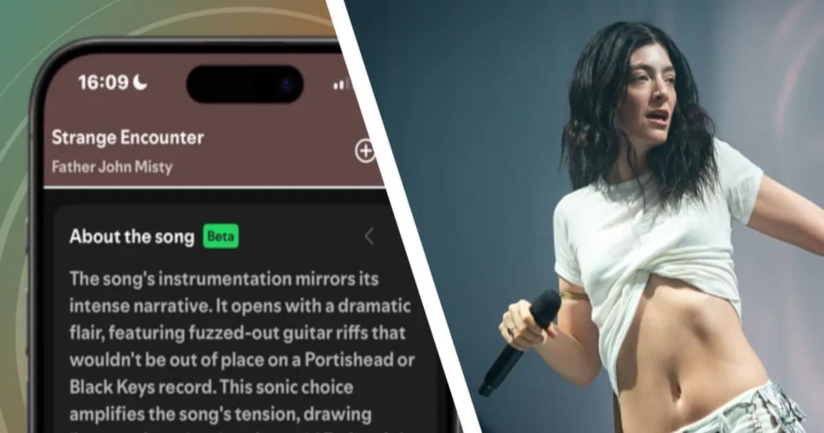 Penyanyi Lorde tampil di festival Glastonbury 2025 dan tampilan fitur About the Song Spotify di ponsel pintar