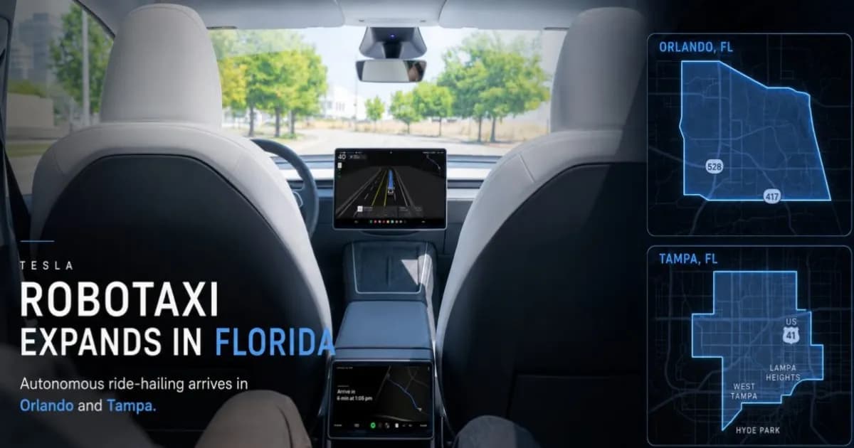 Peta ekspansi layanan Robotaxi Tesla ke Tampa dan Orlando Florida
