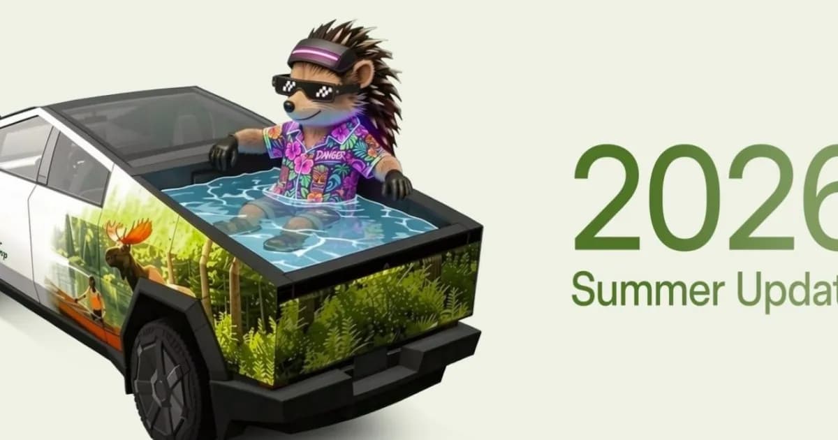 Tesla 2026 Summer Update banner dengan fitur Grok dan navigasi baru