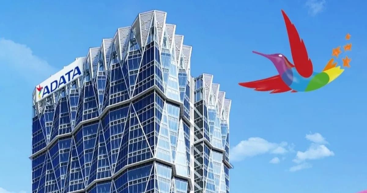 Gedung markas ADATA dengan logo perusahaan di depan